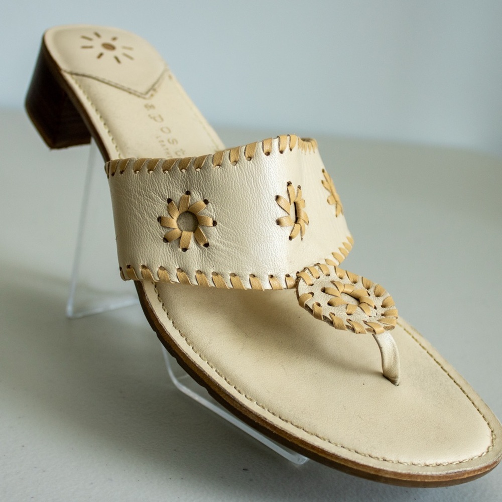 Apostrophe Jaclyn Cream Leather Sandals Floral Whipstitch Women’s Shoes Size 8
